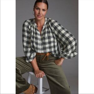 NWT Anthropologie Pilcro Breezy Buttondown (Size L) Black Motif MSRP $98